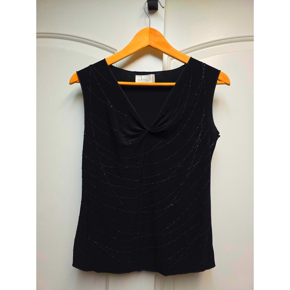 Geri C. NY Black beaded Y2k shirt ~sz 4~